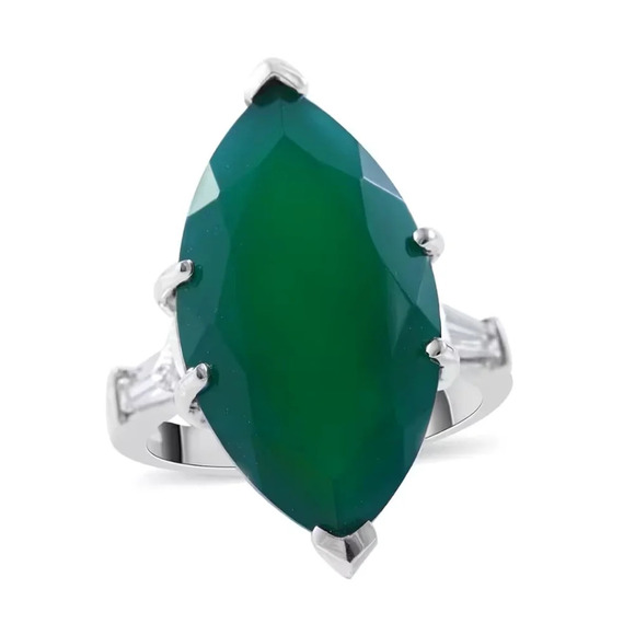 Green Onyx & Natural White Zircon In 925 Sterling Silver. - Picture 1 of 6